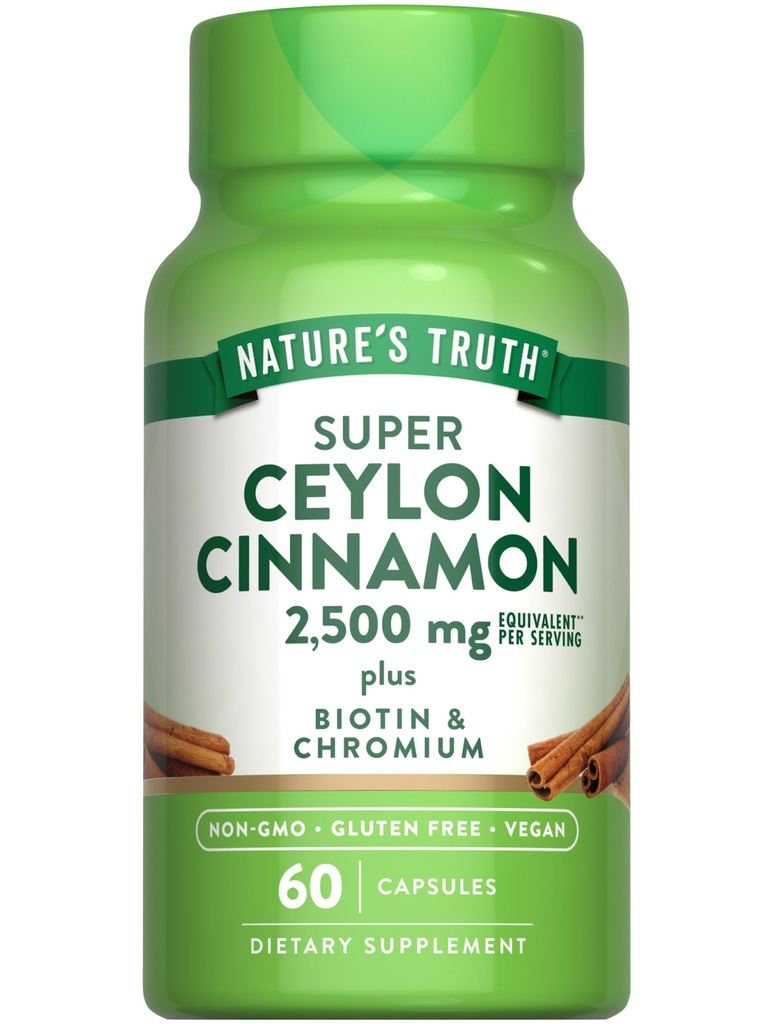 自然の真理セイロンシナモンカプセル | 2500mg | プラスクロムとビオチン | 60カウント | ビーガン、非GMO&グルテンフリーサプリメント