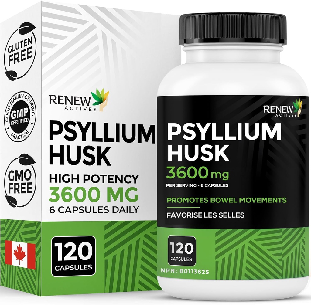 活性剤のPsyllium Husk 1200MGを2カプセルごとに更新 - 消化の健康、規則性および大人のウェルネスのためのバルク形成乳剤&溶性繊維 - 純粋な成分 - カナダ製 - 120カプセル