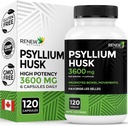 活性剤のPsyllium Husk 1200MGを2カプセルごとに更新 - 消化の健康、規則性および大人のウェルネスのためのバルク形成乳剤&溶性繊維 - 純粋な成分 - カナダ製 - 120カプセル