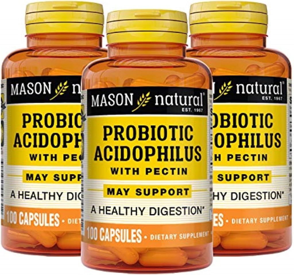 MASON NATURALのプロバイオティックのAcdophilus、150の日の供給、Pectin及びカルシウム、100のカプセルとの規則性そして正常な消化を支えて下さい(3のパック)