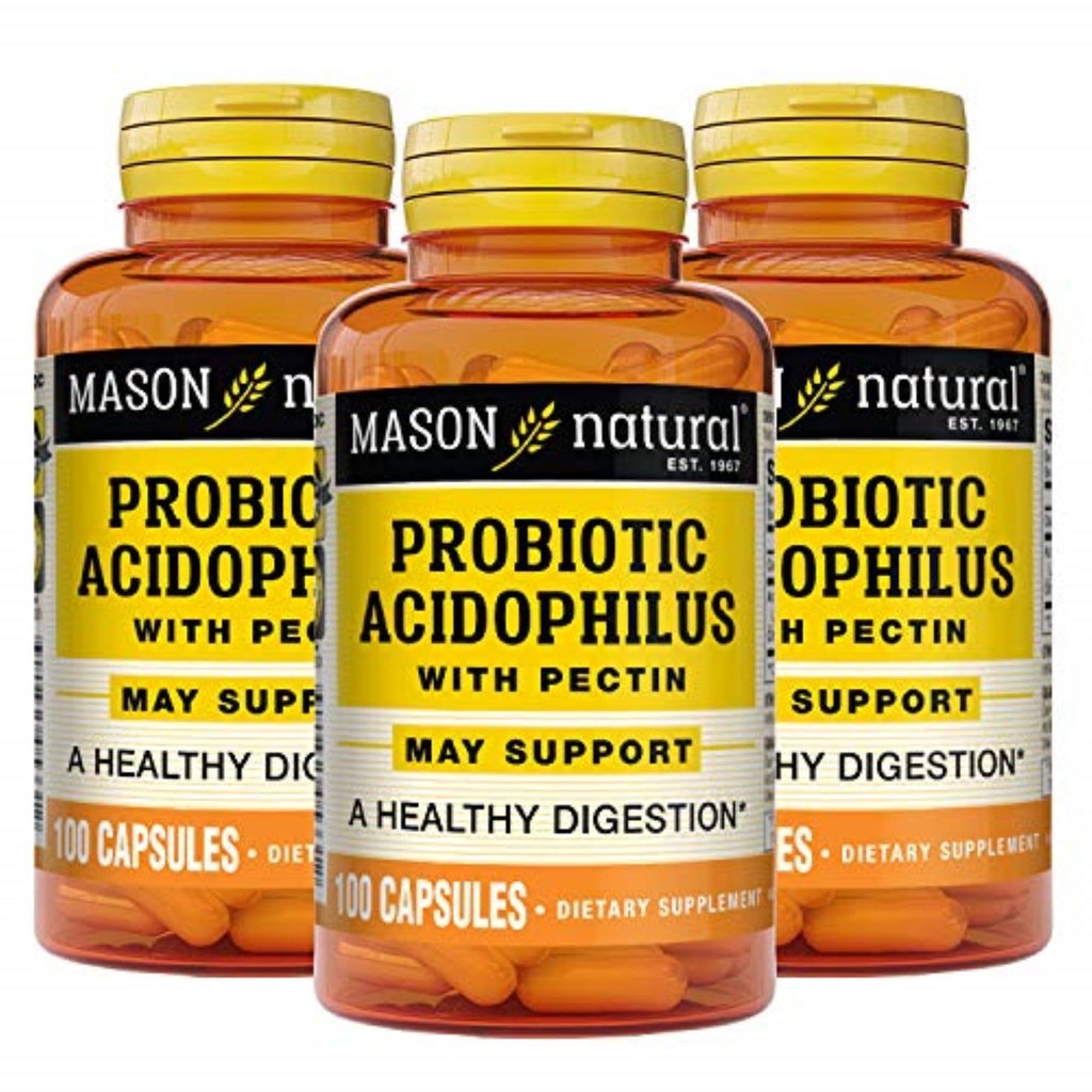 MASON NATURALのプロバイオティックのAcdophilus、150の日の供給、Pectin及びカルシウム、100のカプセルとの規則性そして正常な消化を支えて下さい(3のパック)