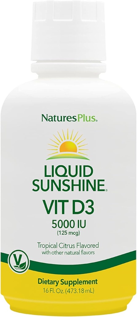 Natures Plus液体サンシャインビタミンD3-5000 IU、16 fl oz - おいしいトロピカルシトラス風味 - 骨の健康、心の健康と免疫システムサポートサプリメント - グルテンフリー - 32 サービング
