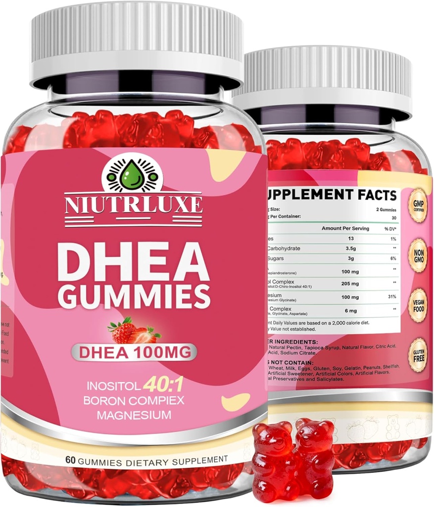 DHEA グミー, 女性のためのDHEAサプリメント, DHEA 100mgのボロンとChewable, イノシトールとマグネシウム, プロエイジング, 卵巣サポート, 睡眠サポート, ビーガン, 60カウント