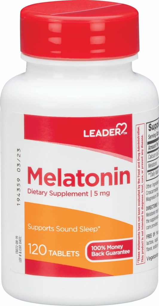リーダーMelatonin 5MGは120 Ctを錠剤にします。 残りの夜のための自然な睡眠援助