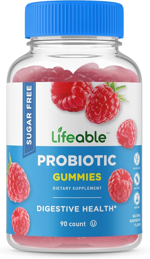 Lifeable Sugar Free Probiotics – Great Tasting Natural Flavor Gummy Supplement Chewable – GMO Free, Vegetarian, Gluten Free – for Gut Health and Immune Support – for Adults, Men, Women – 90 Gummies