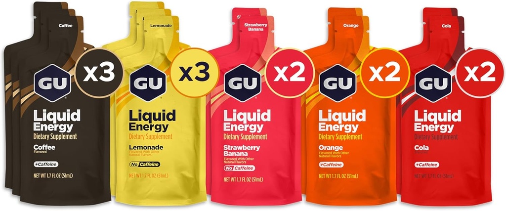 GU Energy Liquid Energy Gel With Complex Carbohydrates, Vegan, Gluten-Free and Dairy-Free On-the-Go Energy for Any Workout, 12-Count, Assorted Flavors