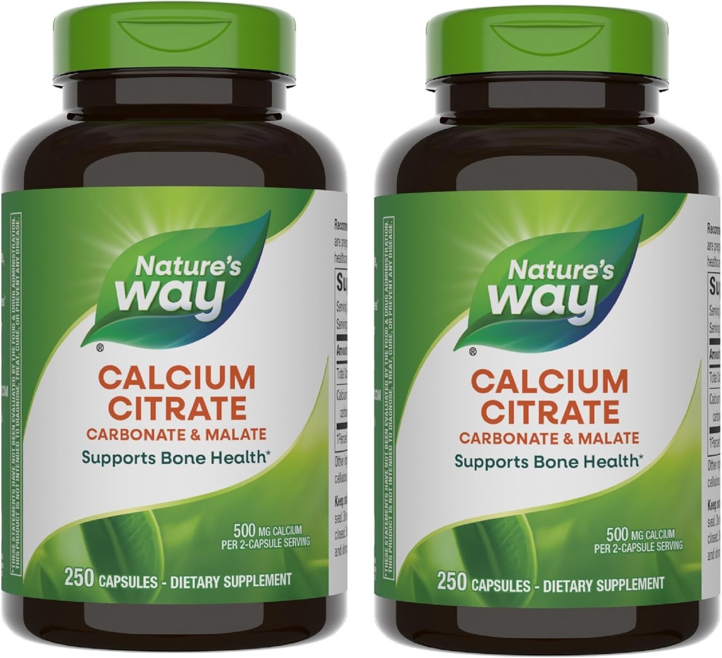 Nature's Way Calcium のクエン酸塩、Bone Health& Muscle Function*、Citrate、Carbonate&Malate、Gluten Free、250カプセル(パッケージ5月Vary)のブレンド - 2パック