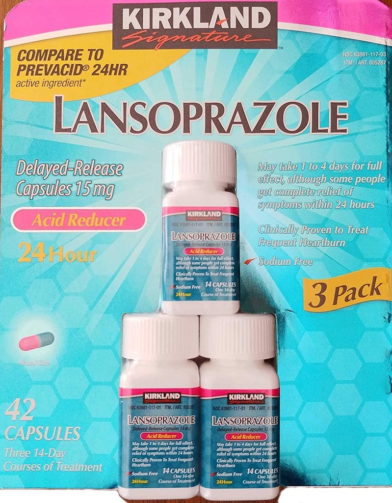 KirklandのシグネチャーLansoprazole 15のmg。酸の減力剤、42のカプセル