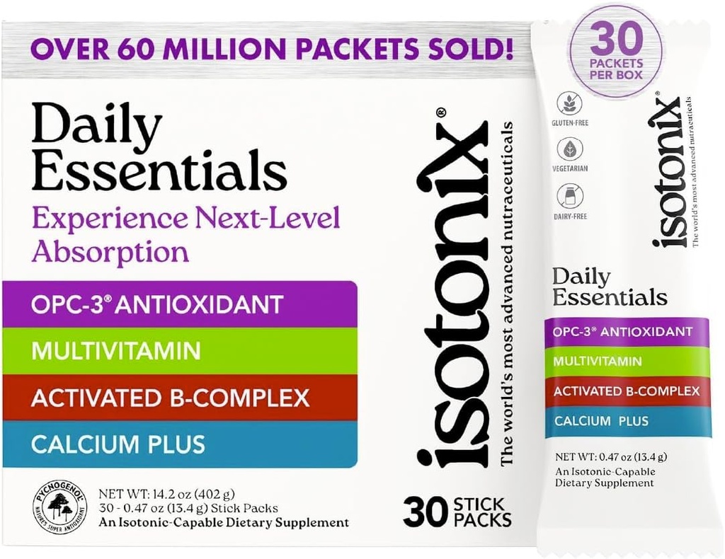 Isotonix® Daily Essentials Multivitamin Powder Packets – 4-in-1 Formula with Multivitamin, Activated B-Complex, Calcium Plus & OPC-3 with Pycnogenol® – Isotonic Delivery – Gluten Free-30 Packets