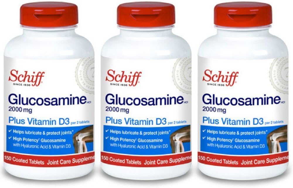 ビタミンD3およびHyaluronic酸、150のタブレットが付いているSchiffのグルコサミン2000mg - 共同補足(3)のパッケージ