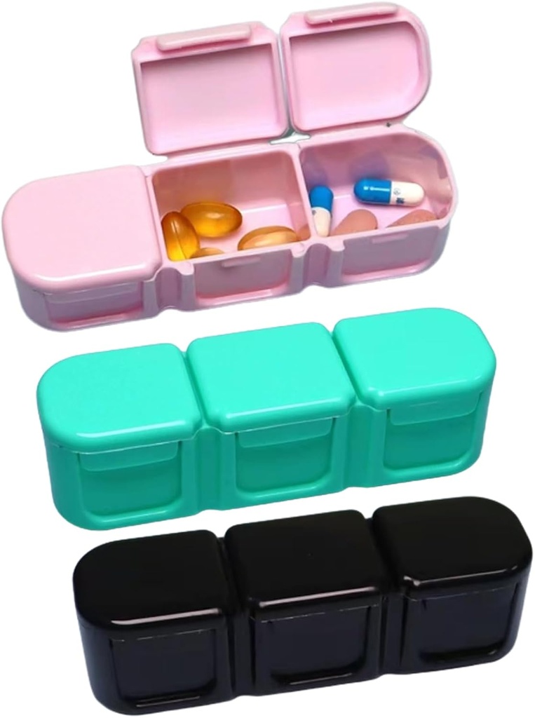 3 Pieces Pill Organizer, 3 Timer Daily Moisture Proof Pill Box Pocket Purse Portable Travel Vitamin Container Medicine Case