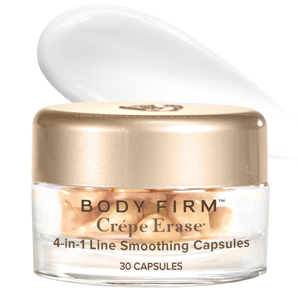 BODY FIRMのクレープのErase 4-in-1ライン スムース カプセル、反老化、Hyaluronicの酸およびしわ、クレープの皮及び良いライン、30の計算のための多鎖のペプチッドが付いている浮上する表面および目の血清