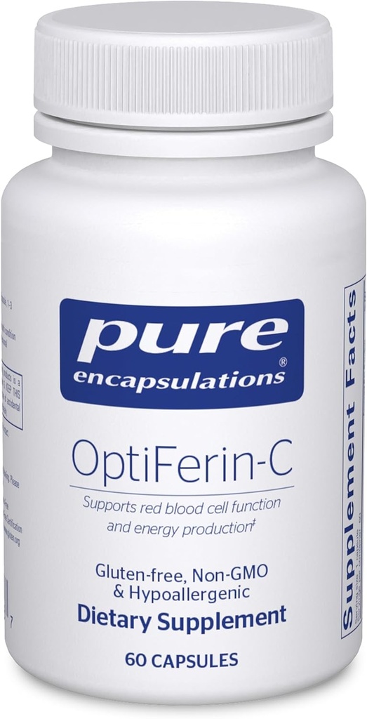 純粋なカプセル化 OptiFerin-C - 赤い血球とエネルギー - 鉄の吸収サポート - エネルギー補足* - ビタミンCが豊富 - グルテンフリー&非GMO - 60カプセル