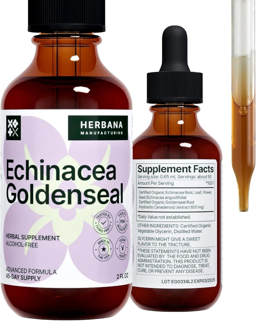 EchinaceaとGoldenseal 2 fl oz液体エキス - 天然ハーブサプリメント - 免疫サポートドロップ - 睡眠を強化する | ブーストエネルギー - 高効力 - 45 日の供給