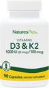 NaturesPlusビタミンD3(1000 IU)&K2(100 mcg) - ベジタリアン、グルテンフリー - 90カプセル、90サービング