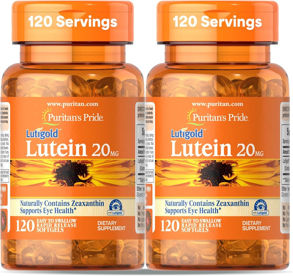 Puritan's Pride Premium Lutigold Lutein Carotenoid 20mg、Zeaxanthin for Men and Women、Eye Healthサポートのための栄養補助食品、8ヶ月の供給、120対スワロSoftgels、2パック