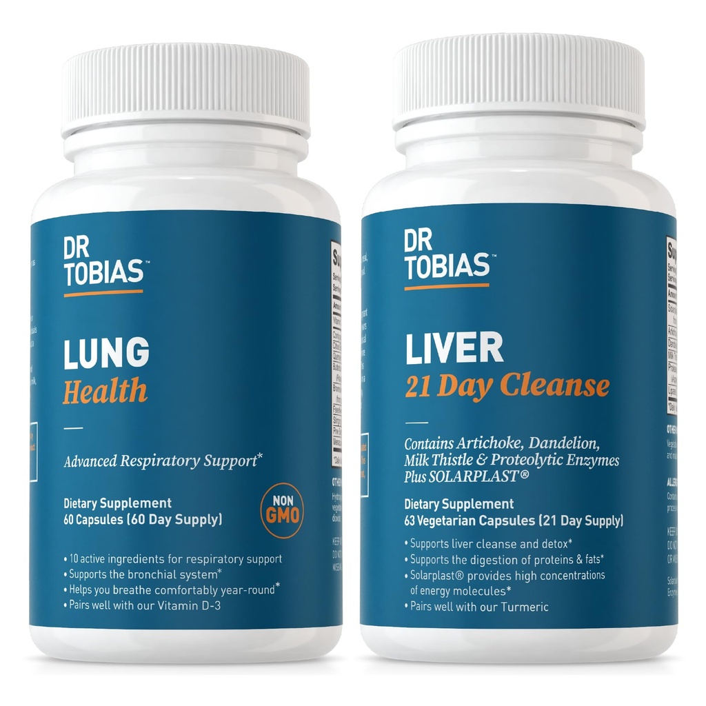 Dr. Tobias Lung Health & Liver 21 Day Cleanse for Lung and Liver Cleanse & Detox with Vitamin C, Butterbur, Quercetin, Solarplast, アーティチョーク, ミルクアッスル