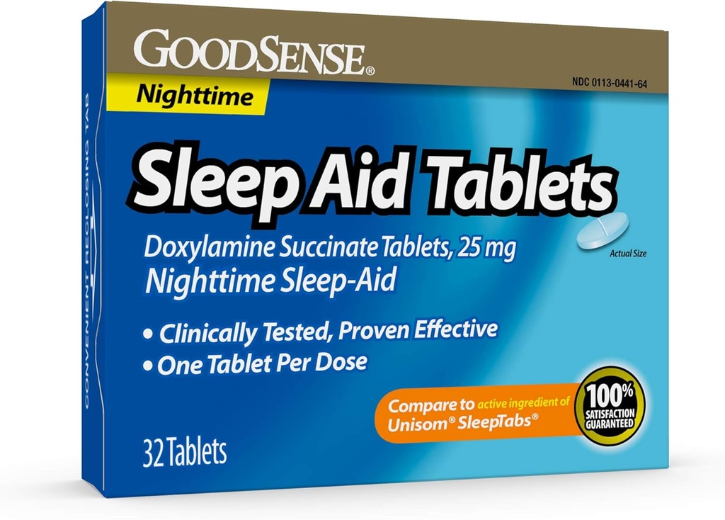 GoodSenseの睡眠の援助ドキシルアミンの琥珀酸塩のタブレット、25のmg、32の計算、眠りに落ちるのを助ける夜間睡眠援助