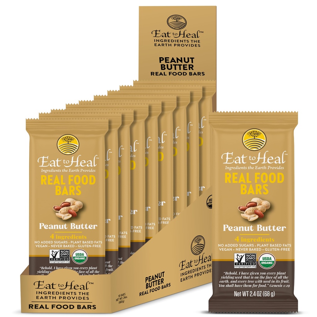 EatToHeal ピーナッツバター リアル フード バー - オーガニック ヴィーガン ヘルシー ハイプロテイン バー - 低砂糖 代替品, GMO なし, 決して焼く, 植物ベース, グルテンフリー - 楽しむために作られて, シェルフに刺されない