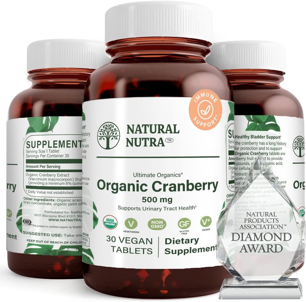 Natural Nutra Organic Cranberry Extract Supplement, Help Prevent Urinary Ailment, Promotes Bone Health, Help Maintain Heart Health, Improve Digestion, Promote Skin Health, 30 Tablets, One Month Supply