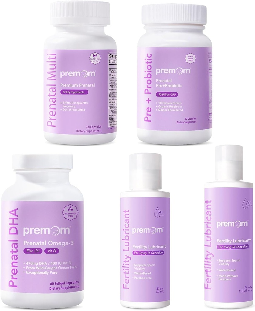 女性のためのPremomのMultivitamin + 胎児のDHAの魚油 + プレナタルのプレバイオティクス + コンセプトのための個人的な豊饒潤滑油 2&4 Fl Oz