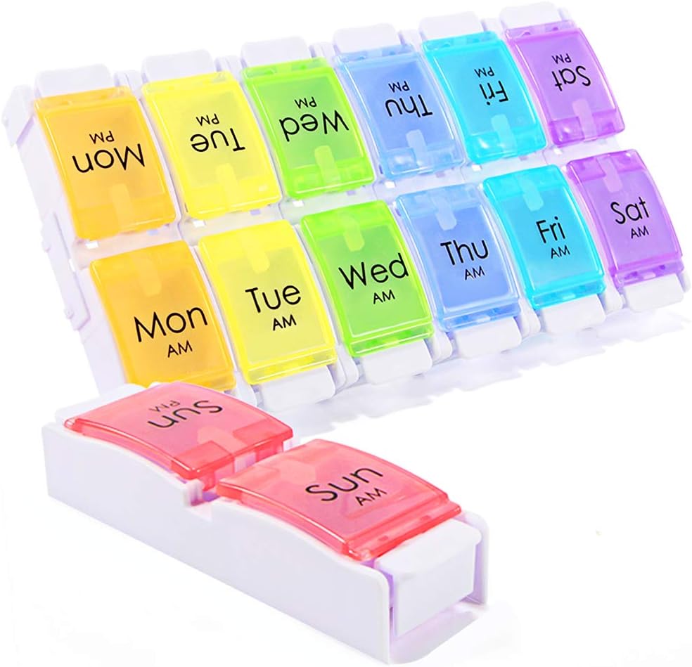 AM PM Pillのオルガナイザー2日、SZREDUの丸薬箱7日、取り外し可能な毎日の薬の丸薬の発振器、大きい丸薬の箱のオルガナイザー7日、週刊の補足箱およびオルガナイザー2日