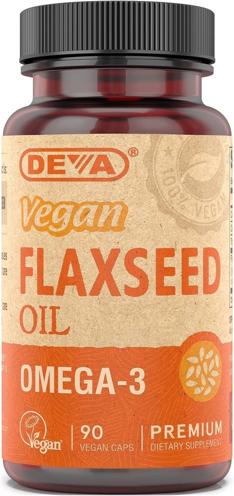 Devaビーガンオメガ3亜麻油サプリメント - サービングあたり1000 MG - 冷間プレス&未精製 - 魚油代替 - Omega-3 ALA - 90カプセル、1パック付き