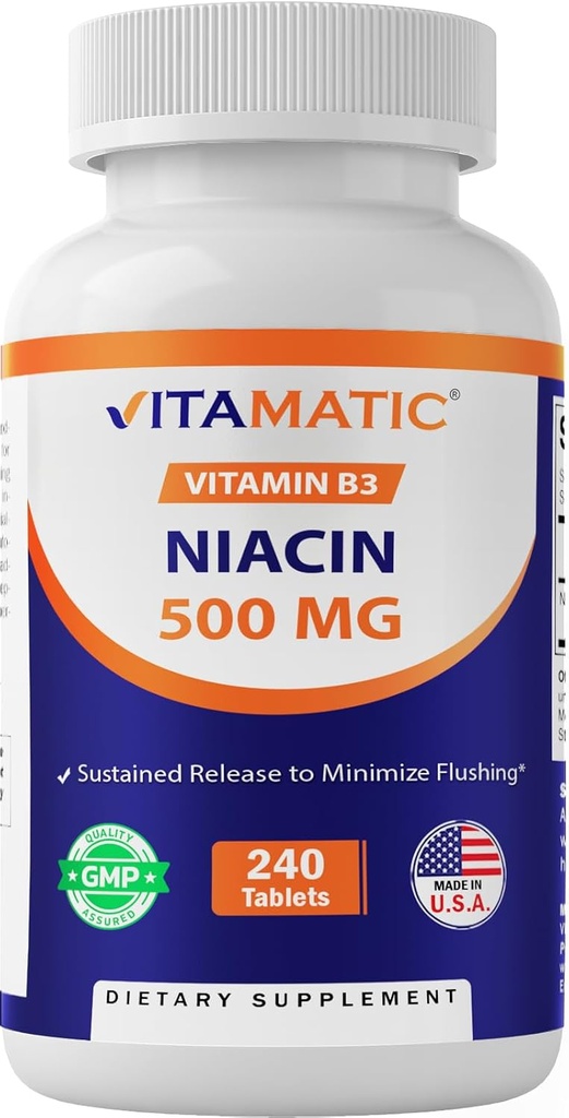 Vitamatic Niacin (ビタミンB3) 500mgの持続させた解放、240のタブレット-非GMO及びグルテンフリー