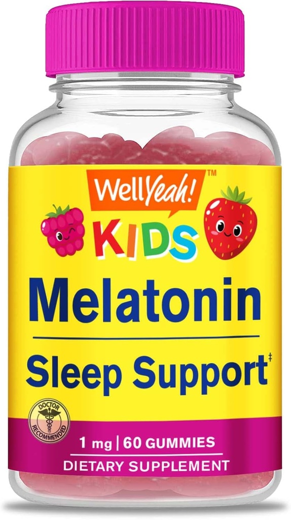 WellYeah Kids Melatonin Gummies 1mg - 薬物のない睡眠補助食品、子供のための睡眠サポート - グルテンフリー、ゼラチン無料、非GMO、ベジタリアン - 天然由来の味 - 60グミ