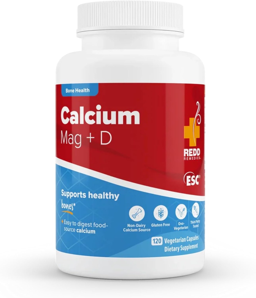 強力な骨サポート、120の菜食主義者のカプセルのための赤い救済、カルシウムMag + D、ビタミンD3およびカルシウム