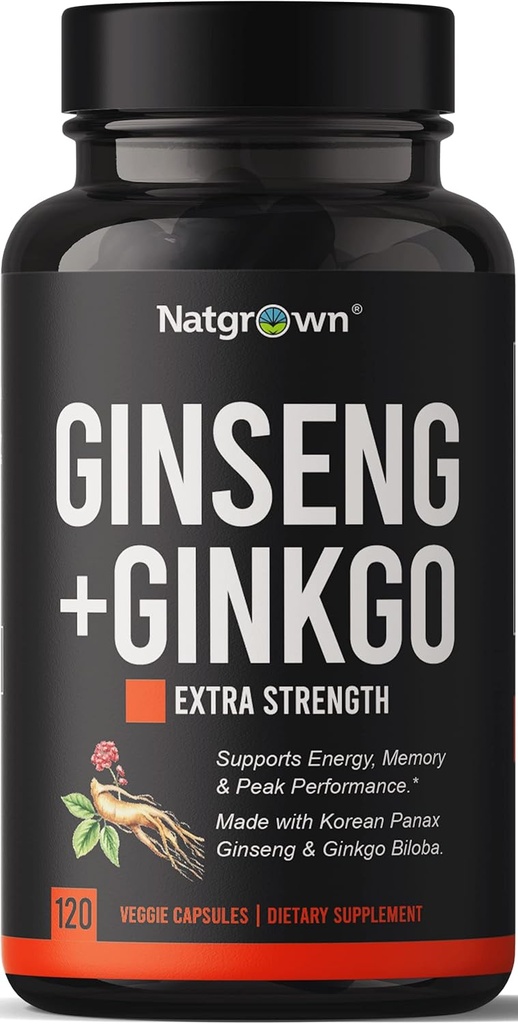 ナチュブンPanax Ginseng&Ginkgo Bilobaサプリメント - 男性と女性のためのレッド韓国Ginseng&Ginko Bilobaカプセル - メモリ焦点をサポート&脳機能 - ビーガンPills - 120カウント