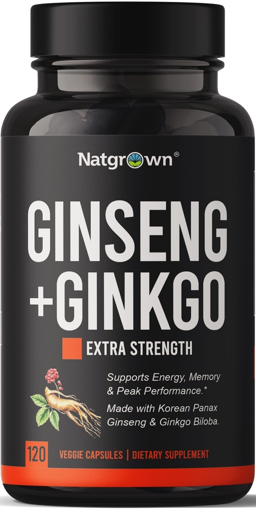 ナチュブンPanax Ginseng&Ginkgo Bilobaサプリメント - 男性と女性のためのレッド韓国Ginseng&Ginko Bilobaカプセル - メモリ焦点をサポート&脳機能 - ビーガンPills - 120カウント