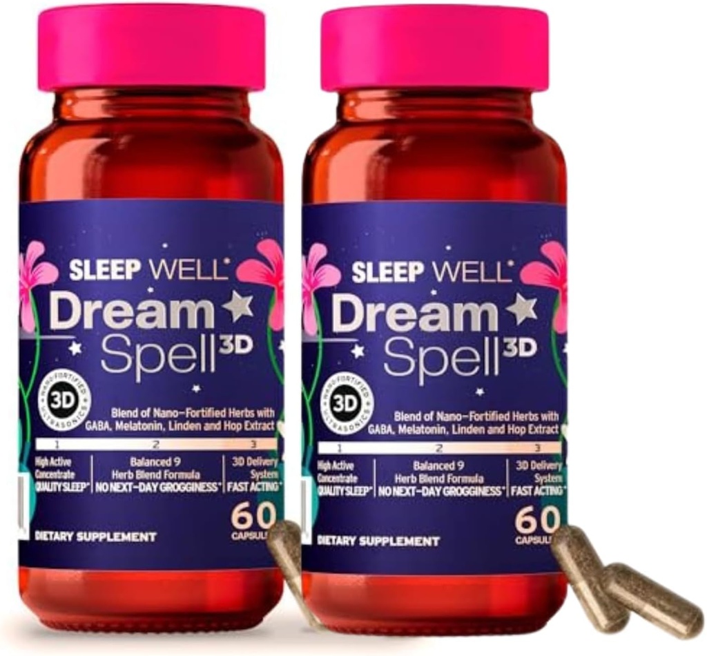 Dream Spell 3Dナチュラルベースの睡眠補助金 - アラートマインドを落ち着かせる - 3Mg Melatonin、GABA、ホップと革新的なフォーミュラ - 残りの夜、リフレッシュモーニング - 120カプセル