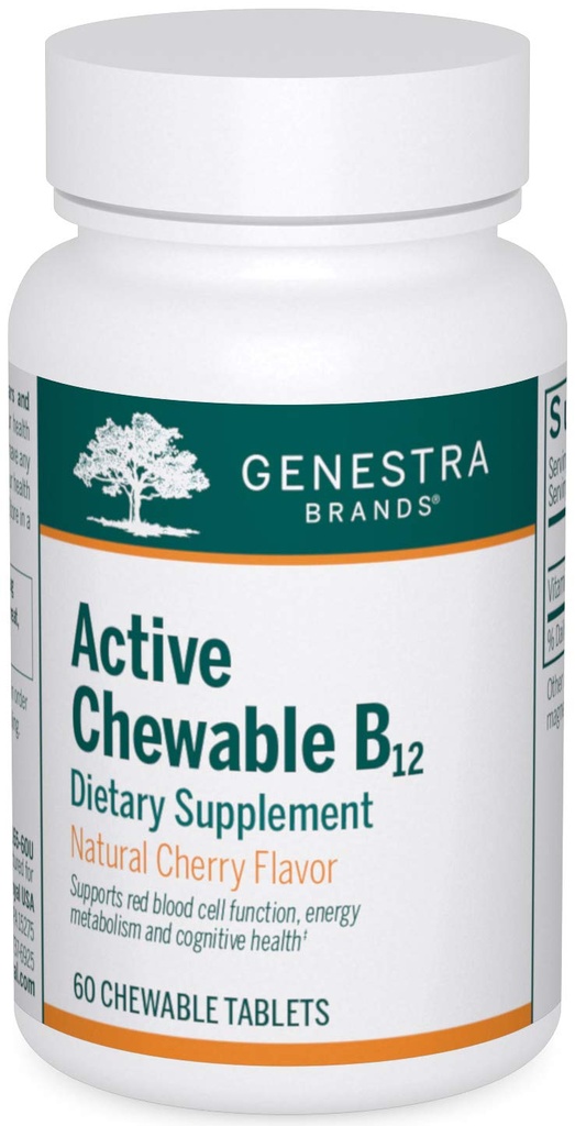 GenestraブランドアクティブChewable B12 |Chewable Vitamin B12錠 | 60 Chewable錠 | 天然チェリー味