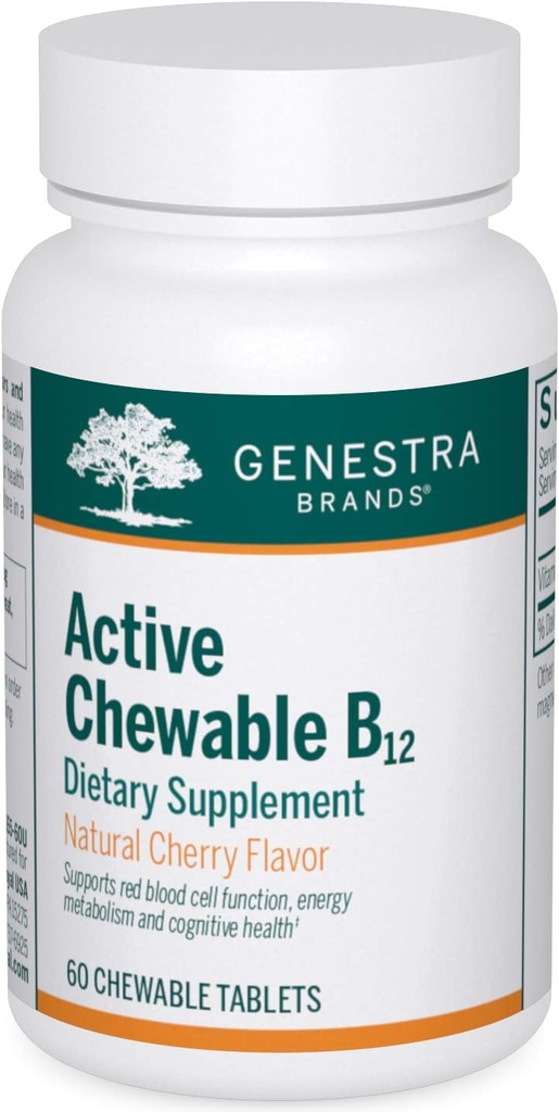 GenestraブランドアクティブChewable B12 |Chewable Vitamin B12錠 | 60 Chewable錠 | 天然チェリー味