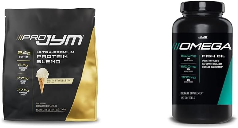 JYMサプリメントサイエンスPRO JYM 45 サービング - タヒチアンバニラビーンズ&mg、高効力オメガ3、EPA、DHA、脳のためのDPA、ハート、&ジョイントサポート120ソフトジェル