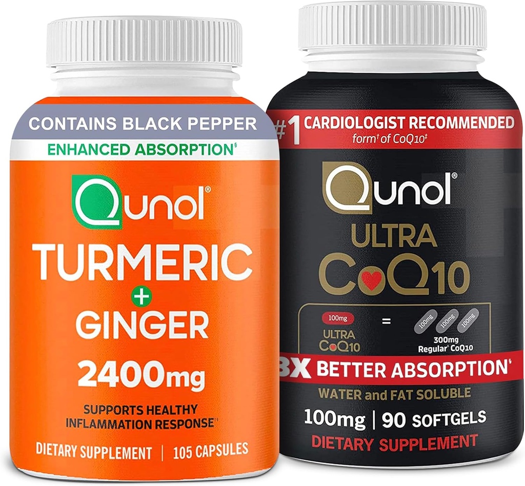 Qunol CoQ10及びTurmeric:Turmeric Curcumin、2400mg、105のカプセル及び超CoQ10 100mg、90のSoftgels