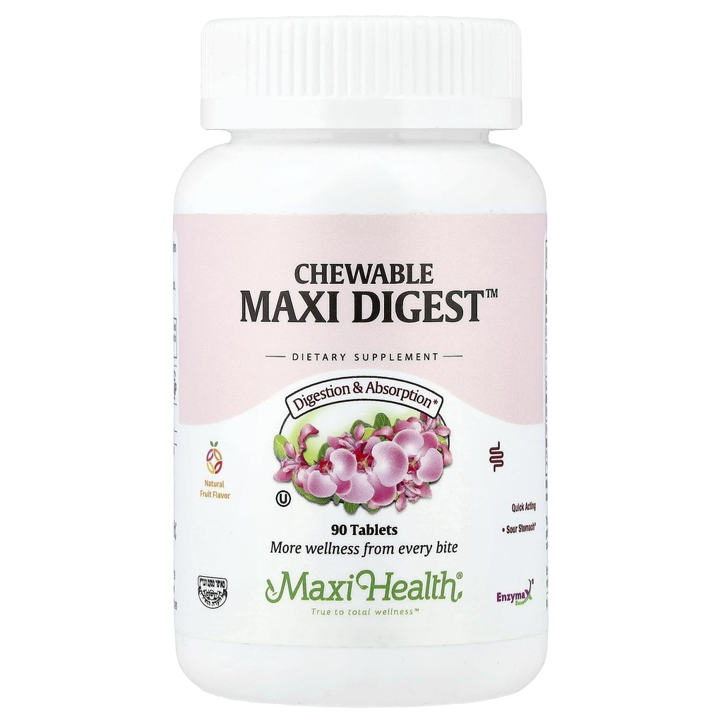 Maxi Health Chewable Digest - 自然消化酵素とBromelainとCalcium - クイックアクティビティ - 90 Chewables - Kosher - 男性と女性のための健康的な消化と共同快適さをサポート