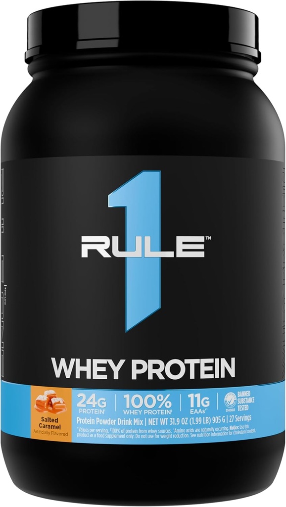 Rule 1 Whey Protein – 24g Fast-Acting Protein from All-Whey Sources with Naturally Occurring EAAs & BCAAs for Workout Recovery or Anytime Use (2 Pounds*, Salted Carmel)