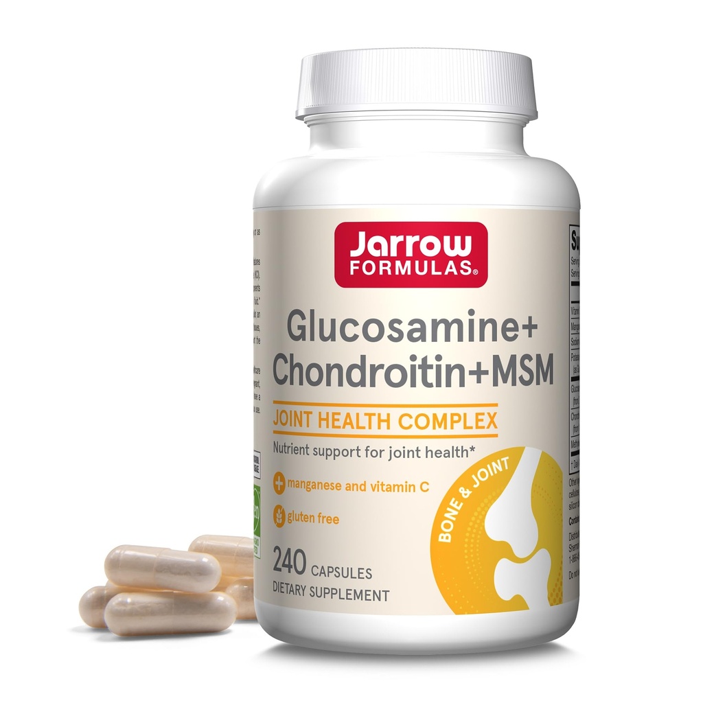 Jarrow Formulas®グルコサミン+コンドロイチン+ MSMカプセル、ビタミンCとマンガンとの共同サポートサプリメント、240カプセル、60日の供給