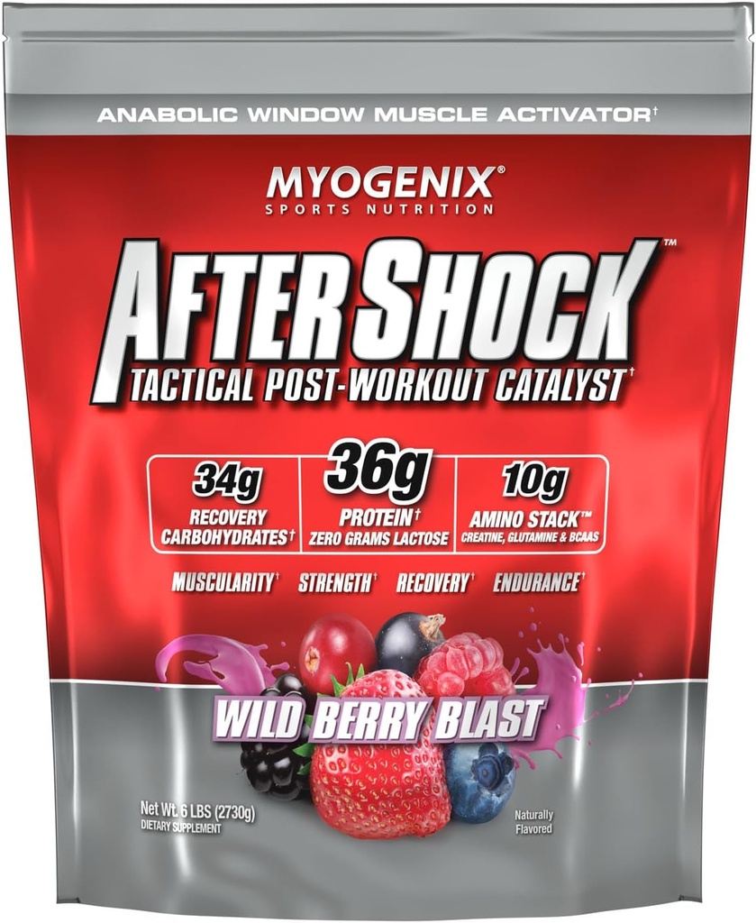 Myogenix Aftershockのポストワークアウト - 筋肉成長のWheyタンパク質パウダー - 筋肉の成長と回復をスピードアップ - 関節の健康をサポートし、グリコゲン - ワイルドベリーブラスト、6ポンド