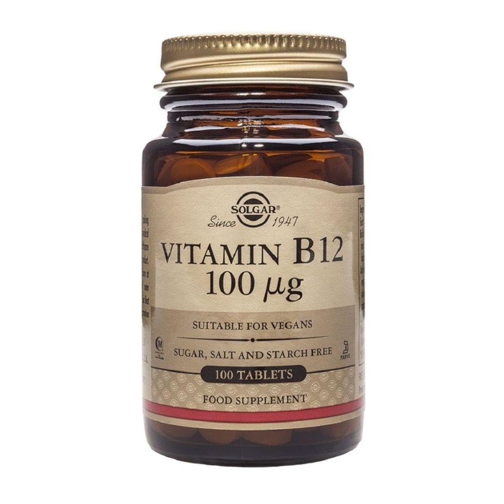 ソルガービタミンB12 100 mcg - 100錠 - エネルギー代謝と神経系サポート - 非GMO、ビーガン、グルテンフリー、コーシャ、ハラール - 100サービング