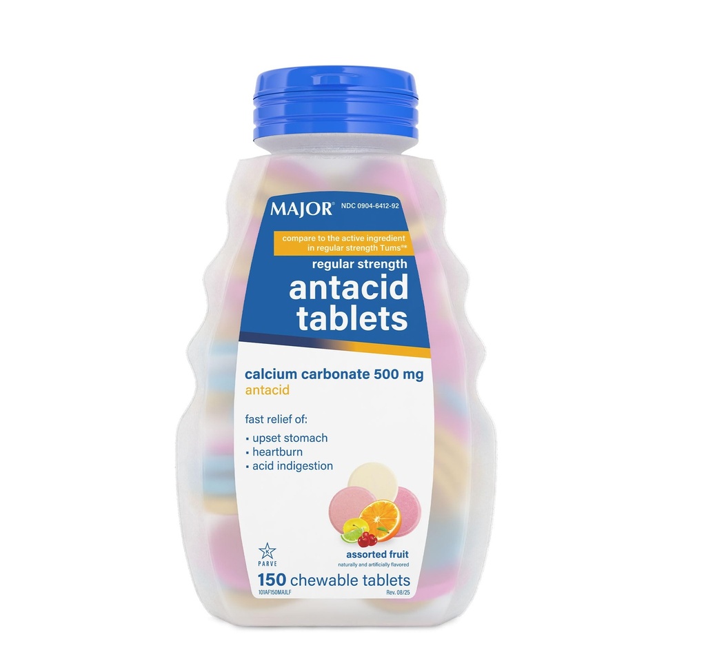 主要な規則的な強さのAntacidのタブレット-炭酸カルシウム500のmg -分類されたフルーツの味- 150のChewableの計算(1パック)
