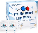 200 Count Lens Cleaning Wipes-Pre-Moistened Individually Wrapped Eyeglass Wipes Optical Screen Cleaner Streak Free Fast Drying