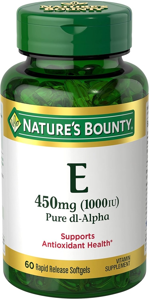 Nature's Bounty Vitamin E 1000 IU Softgels、アンチオキシダントヘルス&免疫システムをサポート、1日1回の給食、グルテンフリー、60 Softgels(パッケージ1)