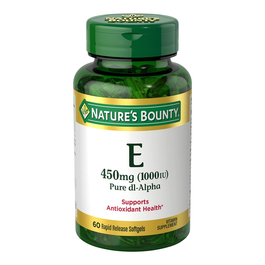 Nature's Bounty Vitamin E 1000 IU Softgels、アンチオキシダントヘルス&免疫システムをサポート、1日1回の給食、グルテンフリー、60 Softgels(パッケージ1)
