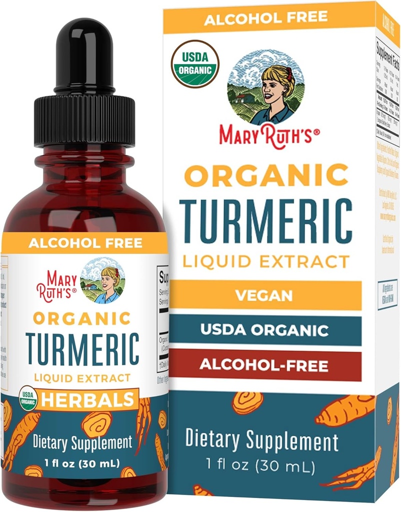 MaryRuth Organics Organic Turmeric Liquid Extract | Sugar Free | USDA Organic | Organic Turmeric Supplement | Non-GMO | Gluten Free | Vegan | Alcohol-Free Tincture | 1 Fl Oz