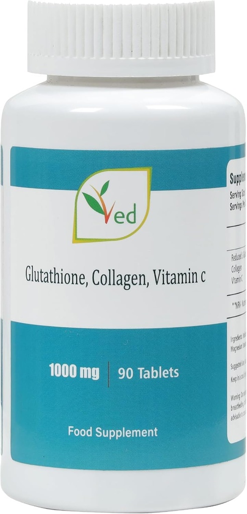 Reduced L Glutathione 1000mg x 90 Tablets. with 500mg L-Glutathione, 300mg Collagen, and 200mg Vitamin C per Table