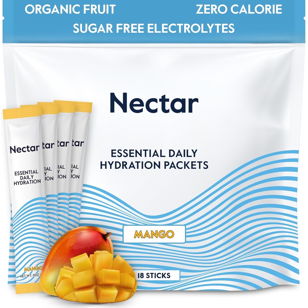 Nectar Hydration Packets - 電解質パウダーパケット - 砂糖無料&0カロリー - 有機フルーツ液体毎日のIV水和リリーフ&ラピッドリハイド(マンゴー18パック)のための水分補給スティック
