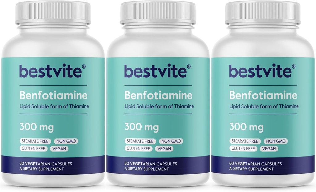 Benfotiamine 300mg (180 のベジタリアンのカプセル) (60x3) 耳障りな - 無二酸化ケイ素 - 完全菜食主義者の非 GMO - グルテンフリー